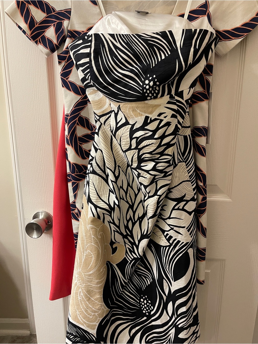 Ann Taylor Black, Cream & Beige Floral Strapless Dress